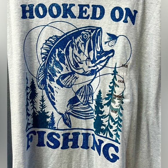 3XB Big & Tall 🆕 Graphic “Hooked On Fishing” 🎣 T-shirt - Picture 1 of 6